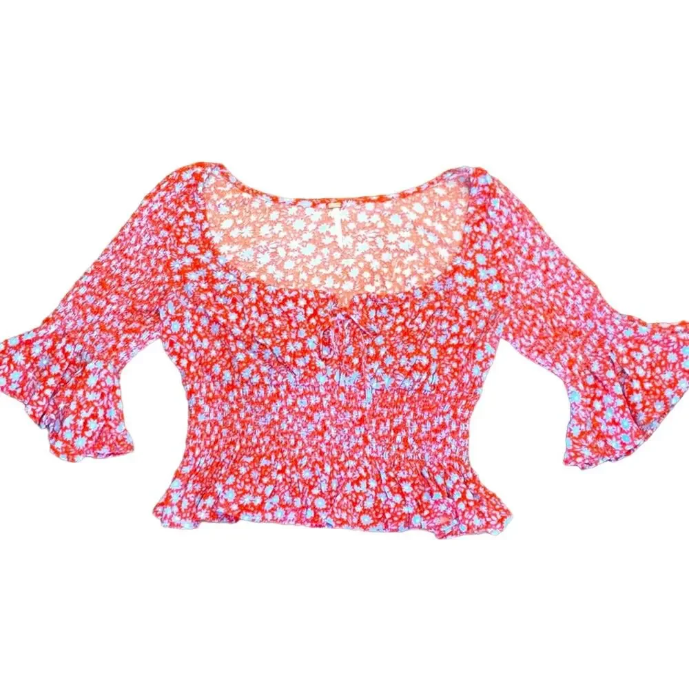 Free People Floral Bell Sleeve Top Size XSmall